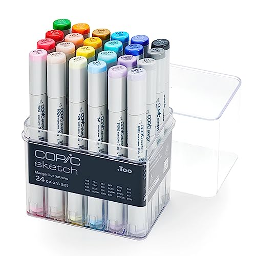 COPIC Sketch Set "Manga Illustrations", 24er Set im Acryl-Display, Twin Marker mit einer mittelbreiten und einer Brush-Spitze von Copic