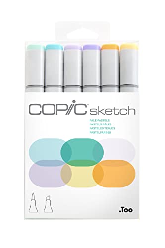 COPIC Sketch Set "Pale Pastels", 6 Twin Marker mit einer mittelbreiten und einer Brush-Spitze von Copic