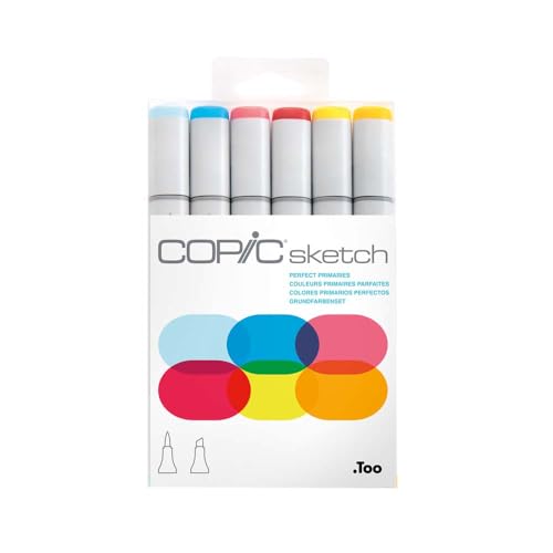 COPIC Sketch Set "Perfect Primaries", 6 Twin Marker mit einer mittelbreiten und einer Brush-Spitze von Copic