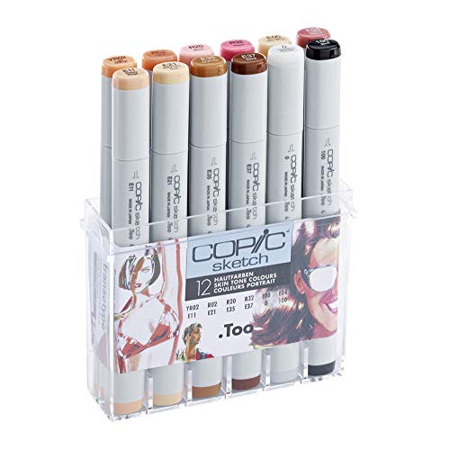 COPIC Sketch Set "Portrait", 12er Set im Acryl-Display, Twin Marker mit einer mittelbreiten und einer Brush-Spitze von Copic