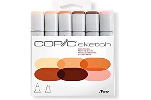 COPIC Sketch Set "Portrait", 6 Twin Marker mit einer mittelbreiten und einer Brush-Spitze von Copic