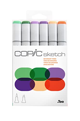 COPIC Sketch Set "Secondary Tones", 6 Twin Marker mit einer mittelbreiten und einer Brush-Spitze von Copic