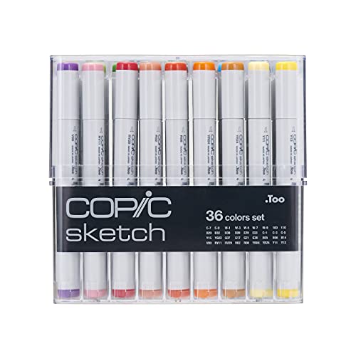 COPIC Sketch Set "36 Colors", 36er Set im Acryl-Display, Twin Marker mit einer mittelbreiten und einer Brush-Spitze von Copic