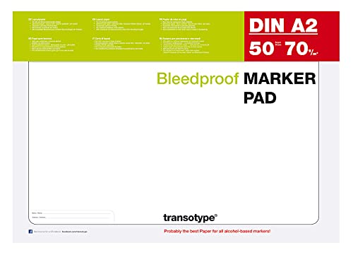 transotype Marker Pad, Layoutpapier für den Einsatz von Pigment-Markern, DIN A2, 70 g/qm, 50 Blatt, extrem weiß, säurefrei, Farbe schlägt nicht durch von transotype