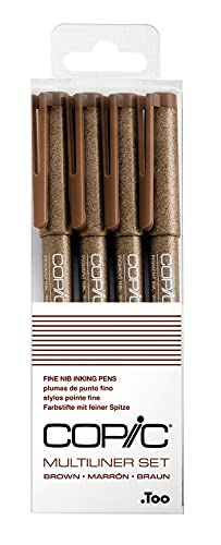 COPIC Multiliner Set, Brown, 4 Fineliner in verschiedenen Strichstärken, Zeichen Stifte mit einer feinen Spitze und wasserbeständiger Pigmenttinte von Copic