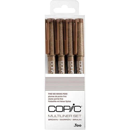 COPIC Multiliner Set, Brown, 4 Fineliner in verschiedenen Strichstärken, Zeichen Stifte mit einer feinen Spitze und wasserbeständiger Pigmenttinte von Copic