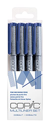 COPIC Multiliner Set, Cobalt, 4 Fineliner in verschiedenen Strichstärken, Zeichen Stifte mit einer feinen Spitze und wasserbeständiger Pigmenttinte von Copic