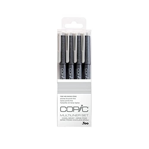 COPIC Multiliner Set, Cool Gray, 4 Fineliner in verschiedenen Strichstärken, Zeichen Stifte mit einer feinen Spitze und wasserbeständiger Pigmenttinte von Copic