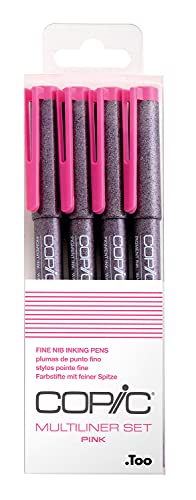 COPIC Multiliner Set, Pink, 4 Fineliner in verschiedenen Strichstärken, Zeichen Stifte mit einer feinen Spitze und wasserbeständiger Pigmenttinte von Copic