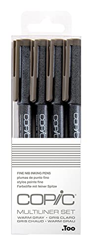 COPIC Multiliner Set, Warm Gray, 4 Fineliner in verschiedenen Strichstärken, Zeichen Stifte mit einer feinen Spitze und wasserbeständiger Pigmenttinte von Copic
