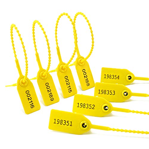 Kabelbinder, wiederverwendbar, manipulationssicheres Sicherheitssiegel, Pull-Tite-Kunststoffsiegel, nummeriertes Abreißetikett for Feuerlöscher, Gepäck, 250 mm(Yellow,500) von COQALINEX