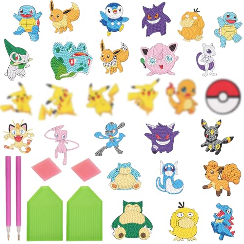 COQOYO Diamond Painting Kinder Sticker Set, 28pcs 5D Diamantmalerei Aufkleber Bilder, Cartoon Anime Mini DIY Diamant Mosaikherstellung Basteln Kit für Jungen Mädchen Anfänger Geburtstag Geschenke von COQOYO