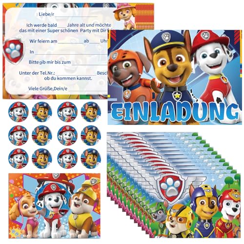 COQOYO Einladungskarten Kindergeburtstag Jungen Mädchen, 12pcs Deutsche Geburtstag Einladungen, Partyeinladungen mit Bunte Umschläge und Runde Stickers, Cartoon Einladung Set für Kinder Party von COQOYO