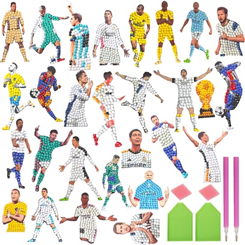 COQOYO Fussball Diamond Painting Kinder Sticker Set, 28pcs Fußball 5D Diamant Mosaik Aufkleber, Mini Diamantmalerei Bilder DIY Mosaikherstellung Basteln Kit für Jungen Mädchen Erwachsene Anfänger von COQOYO