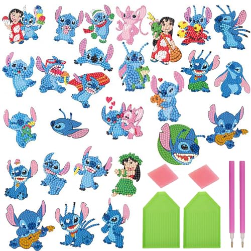 COQOYO Stich Diamond Painting Kinder Sticker Set, 27 Stück 5D Diamantmalerei Aufkleber Bilder, Cartoon Mini DIY Diamant Mosaikherstellung Basteln Kit für Erwachsene Anfänger Jungen Mädchen Geschenke von COQOYO