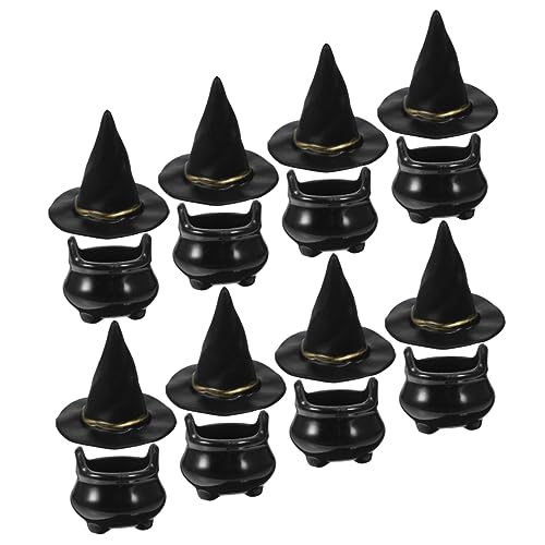 CORHAD 10 Sätze Halloween-hexenhut Mini-kesseltöpfe Halloween-mini-kessel Miniatur-puppenhut Miniatur-hexenhüte Miniaturkessel Halloween-cosplay-kostüm Gläser Black Plastik von CORHAD