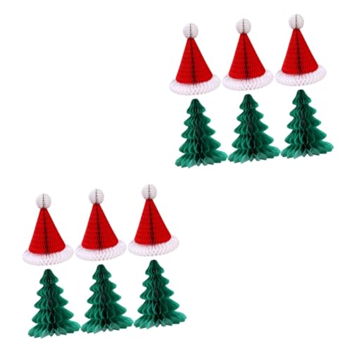 CORHAD 12 STK Weihnachtswabe Weihnachtsbaum aus Papier Mini-Weihnachtsmützen Anhänger aus Wabenpapier weihnachtsdeko Weihnachts Party weihnachtsschmuck zum aufhängen Weihnachtsanhänger von CORHAD