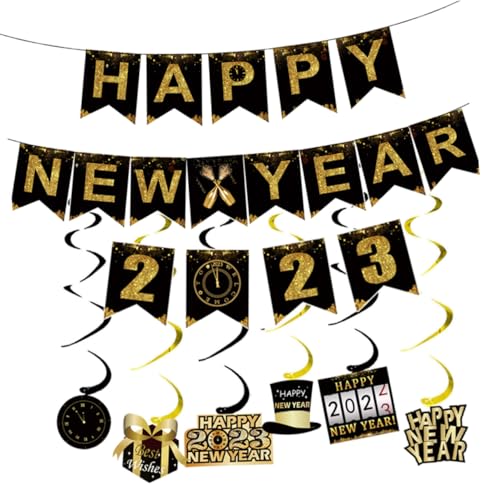 CORHAD 2 Sätze Neujahrsbanner Requisiten Für Das Layout Der Neujahrsszene Neujahrsvorräte Für Zu Hause Silvester Girlande Silvester-banner Silvester-party-banner 2023 Nein Sport Black von CORHAD