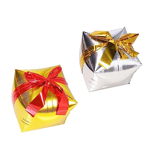 CORHAD 2 Stück Weihnachts Aluminiumfolienballon Set Kreative Geschenkbox Ballons Mit Zufälligem Farbband Weihnachtsdeko Für Party Und Silber von CORHAD