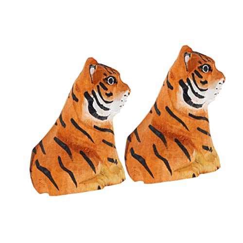 CORHAD 2st Handgeschnitzter Tiger Dekor in Tigerform Sitzender Tiger Leopardenfiguren Tiger Spielzeug Tigerplüsch Tiger, Der Zum Tee Kam Tigerförmiges Dekor Tigerkostüm Massivholz Orange von CORHAD