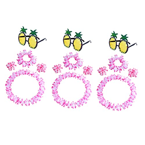 CORHAD 3 Sätze Luau Partydekorationszubehör halstücher hoomband Costume accessories halsring Seidenblumenketten hawaiianische Partybrille hawaiianische Girlande hawaiianische Leis Rosa von CORHAD