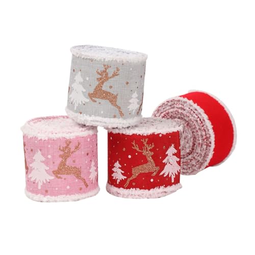 CORHAD 4 Rollen Weihnachtsband ribbon bandfeile christmas bows geschenkverpackungen weihnachtsornament DIY-Bänder Weihnachtsgeschenkband Band rosa weihnachtsbänder Geschenkbänder Stoff von CORHAD