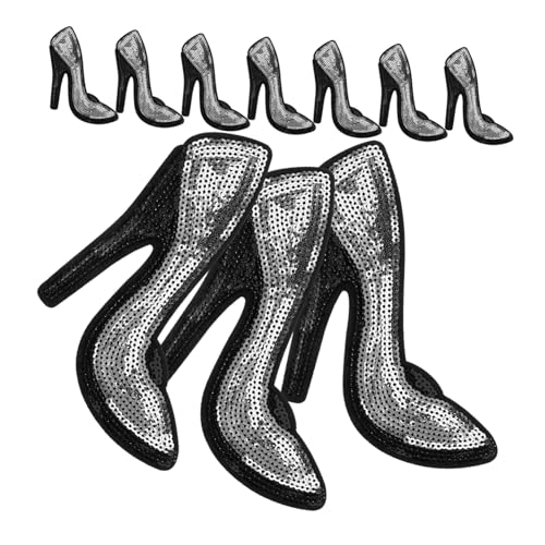 CORHAD 5 Paare High-heels-aufnäher Fersensporn Kleider High Heels Kleidung Dekorative Applikationen Diy-aufnäher Zum Aufnähen Appliziertes Dekor High-heel-nähapplikation Pailletten Silver von CORHAD