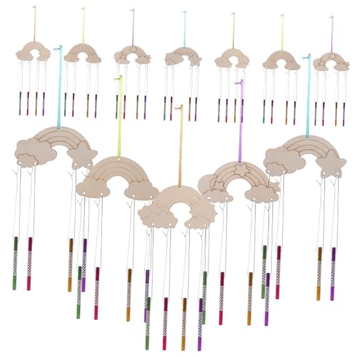 CORHAD DIY Windspiel Set 12 Bunte Holzscheiben Mit Ribbons Silberfäden Strass Und 2 Stiften Zum Bemalen Hängendes Windspiel Für Kreative Kinderaktivitäten Und Garten Dekoration von CORHAD