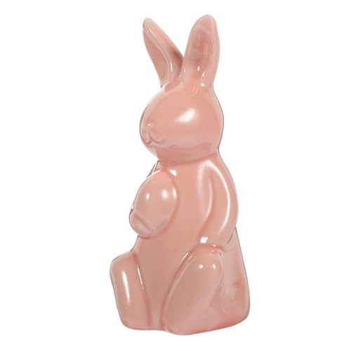 CORHAD Kaninchen-Verzierung hasenfiguren tooniesfiguren Hasen Figurine frühlingsdekoration Hasen Dekoration Easter Egg Desktop-Kaninchen-Dekoration Hasendekor Tischdekoration Keramik Rosa von CORHAD