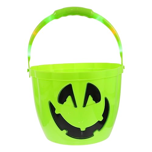 CORHAD Leuchtender Kürbiseimer Süßes Oder Saures Süßigkeitenhalter Für Kinder Led-süßigkeiten-Eimer Eimer Mit Halloween-Motiven Party-süßigkeiten-Eimer Eimer Für Halloween Green Plastik von CORHAD