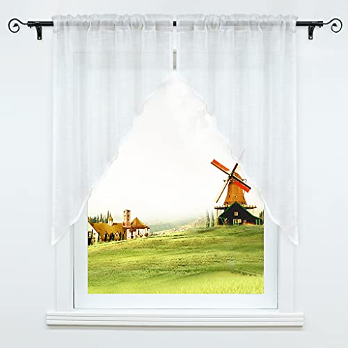 CORLIF Küche Gardine Scheibengardine Tunnelzug Bistrogardine Landhaus Kurzgardine Halbtransparent Leinen Weiß BxH 120x125cm 1 Set von CORLIF