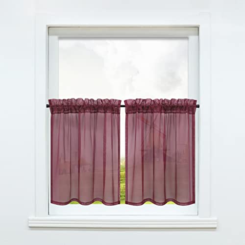 CORLIF Scheibengardine Modern Bistrogardine mit Tunnelzug Küche Gardinen Transparent Vorhänge Kurzgardine Voile Rot BxH 76x92cm 2er-Set CORLIF Scheibengardine Modern Bistrogardine mit Tunnelzug Küche Gardinen Transparent Vorhänge Kurzgardine Voile Rot BxH 76x92cm 2er-Set von CORLIF