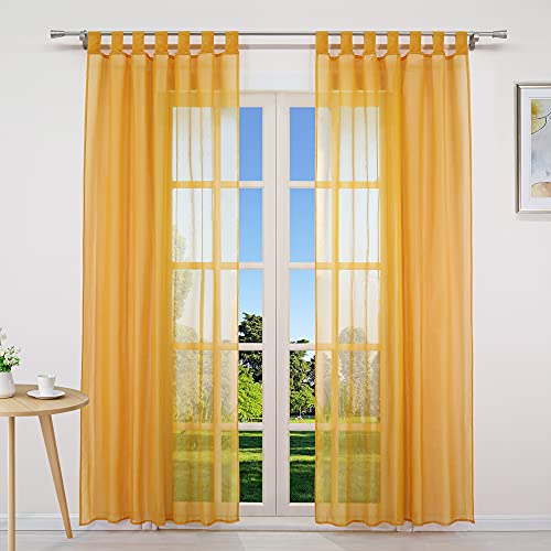 CORLIF Voile Gardine mit Schlaufen Uni Gardine Transparent Vorhang Modern in Leinen-Optik Dekoschal Wohnzimmer Gardinenschal B/H 140/225 cm Orange von CORLIF