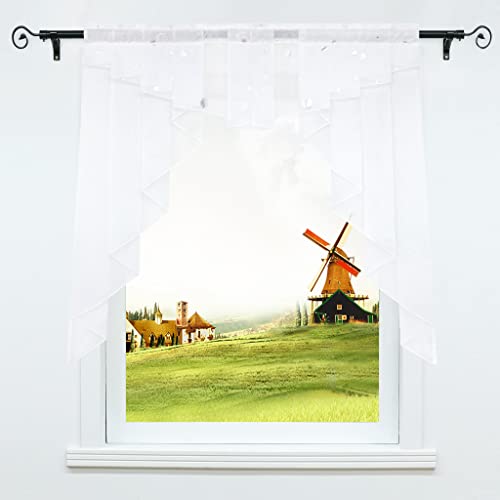 CORLIF Voile Scheibengardine mit Kräuselband oder Tunnelzug Landhaus Bistrogardinen Transparent Kurzgardine Modernes Küchenfenster mit Punkt-Dekomuster Weiß BxH 100x100cm 1er Pack von CORLIF