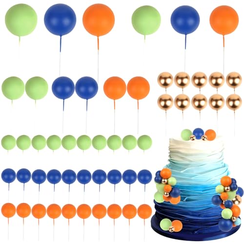 CORNER LACE 52 Stücke Ball Kuchen Dekorationen - Blau Grün Orange Gold Weiß Kugel-Dessert-Auswahl Kuchen Cupcake Topper, Geburtstagsfeier Baby Dusche Geschlecht Reveal Kuchen Zubehör von CORNER LACE