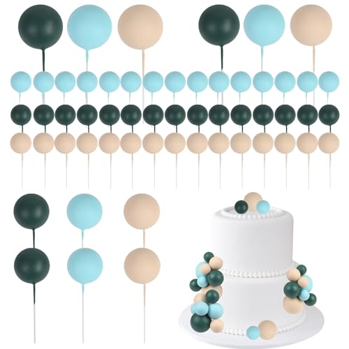 CORNER LACE 52 Stücke Ball Kuchen Dekorationen - Blau Khaki Grün Kugel-Dessert-Auswahl Kuchen Cupcake Topper, Geburtstagsfeier Baby Dusche Geschlecht Reveal Kuchen Zubehör von CORNER LACE