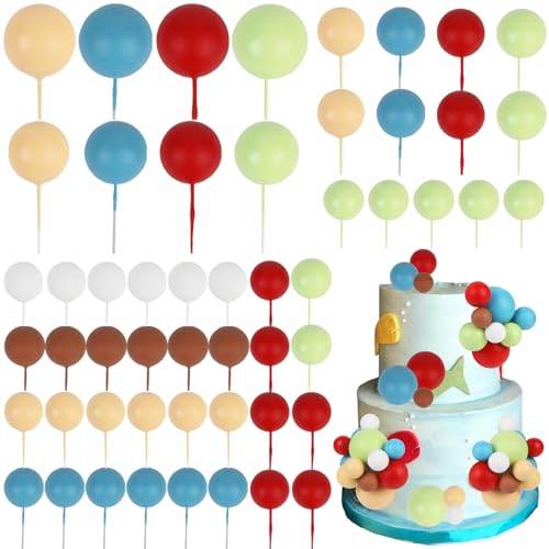 CORNER LACE 52 Stücke Ball Kuchen Dekorationen - Blau Rot Gelb Grün Braun Weiß Kugel-Dessert-Auswahl Kuchen Cupcake Topper, Geburtstagsfeier Baby Dusche Geschlecht Reveal Kuchen Zubehör von CORNER LACE