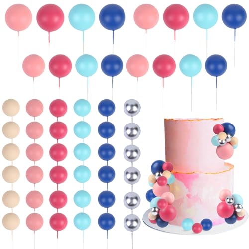 CORNER LACE 52 Teile Ball Torten-Dekorationen - Blau Rose Rosa Weiß Silber Torten-Topper, Geburtstagsfeier Babyparty Geschlecht Enthüllung Kuchen Zubehör von CORNER LACE