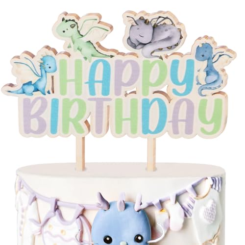 CORNER LACE Drachen alles Gute zum Geburtstag hölzerne Kuchen Topper, Fantasy Drachen Kuchen Pick Magischer Drachen Kuchen Stick für Jungen Mädchen Geburtstagsparty Zubehör von CORNER LACE