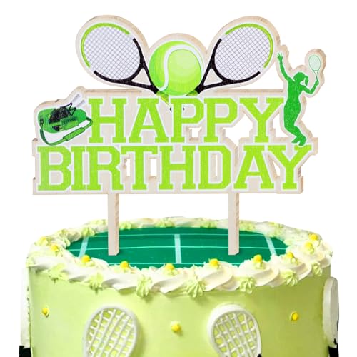 CORNER LACE Tennis Happy Birthday Holz Kuchen Topper Tennis Schläger Ball Kuchen Pick, Tennis Thema Geburtstag Party Dekoration Supplies von CORNER LACE