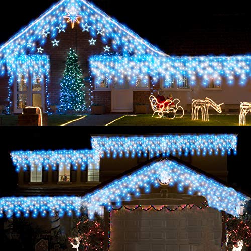 10M 400LED Lichterkette Eisregen Außen Weihnachten Lichterkette Lichtervorhang Innen Garten Lichterkette Verknüpfbar für Weihnachten Zimmer Party Xmas Deko(Blau+Weiß) von CORST