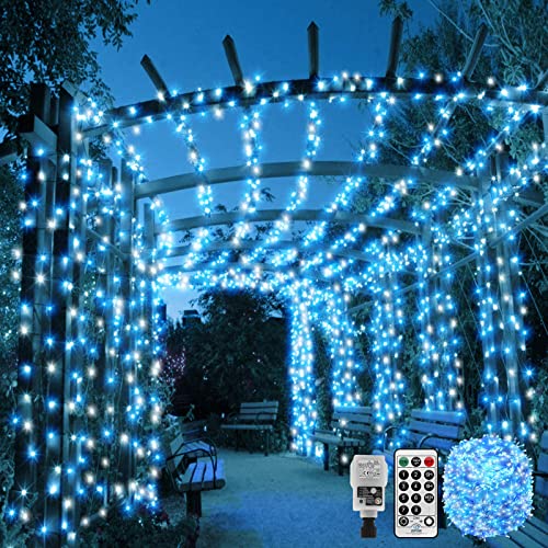 CORST 100m 600LED Lichterkette außen Weihnachten Lang Inner Lichterkette Stecker Garten Baum Lichterkette Outdoor Strombetrieben mit Fernbedienung & Timer 8Modi Wasserdicht(Blau+Weiß) von CORST