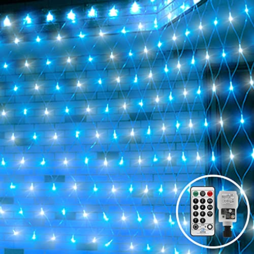 CORST 3X2M 200LED Lichternetz Außen Lichterkette Netz Lichtervorhang Innen Büsche Baum Lichterkette Verknüpfbar mit Fernbedienung & Timer 8 Modi für Baum Zimmer Garten Weihnachtsdeko, (Blau+Weiß) von CORST