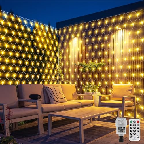 CORST Lichternetz 6x2M Mesh Lichterkette Außen Innen mit Stecker,Außen Garten Lichterkette für Büsche Baum Lichter netz Wasserdicht mit Fernbedienung Timer(Warmweiss) von CORST