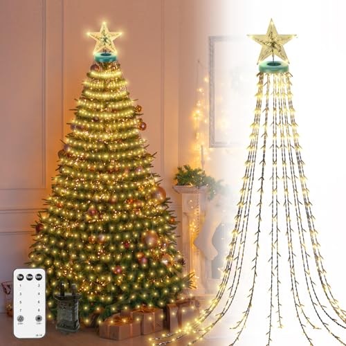 CORST Lichterkette Weihnachtsbaum mit Stern Spitze, 2.5M 400LEDs Weihnachtslichterkette mit Stecker für Innen Außen,Baum Lichtervorhang Fernbedienung, wasserdicht für Xmas Inner(Warm Weiss) von CORST