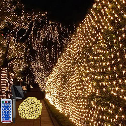 Solar Außen Lichternetz 1.5x1.5m Aussen Baum Lichterkette Netz Lichtervorhang Solar Garten Lichterkette Verknüpfbar mit Fernbedienung & Timer 8 Modi(Warmweiß) von CORST