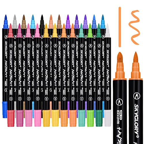 CORYIN Acrylstifte für Steine Wasserfest 24 Farben Filzstifte Kinder Tip Permanent Marker Stifte Schnelltrocknend Steine Bemalen Multimarker Stifte Keramik Holz Leinwand Glas Metall Papier DIY von CORYIN