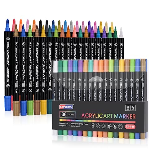 CORYIN Acrylstifte für Steine Wasserfest 36 Farben Filzstifte Kinder Tip Permanent Marker Stifte Schnelltrocknend Steine Bemalen Multimarker Stifte Keramik Holz Leinwand Glas Metall Papier DIY von CORYIN