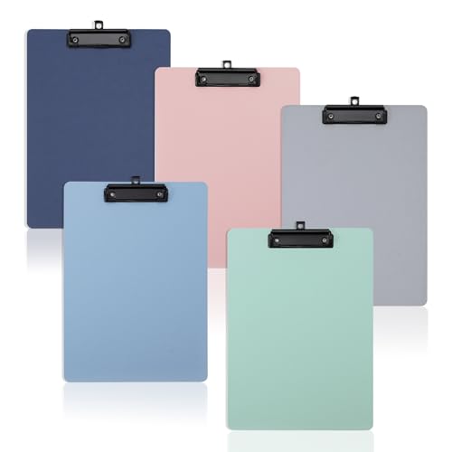 COSHEHKG 5 Stück Klemmbrett A4, PP 5 Buntes Clipboard Set Schreibbrettmit Metallclips Farbiger Klemmbrett Zwischenablage für Notizen, Formulare, Dokumente und Schule, Büro, Menü von COSHEHKG