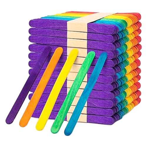 COSINE 500 Stück bunte Popsicles aus Holz, Farbe Regenbogen, Handwerk, handgefertigt, wie abgebildet, 6 farbige Eiscreme-Stäbchen für Schüler von COSINE